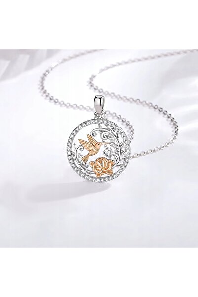 Larezo Colier Din Argint 925, Pandantiv Pasare Colibri Cu Trandafir Si Zircon...
