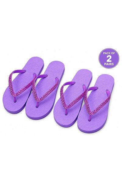 Generic Women's Flip Flops Flat Slipper with Glitter Straps Pack of 2 Purple ...