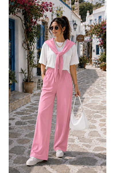 Gameyal Women's Modal Fabric Two-Piece Set – T-Shirt with Sewn Tie Detail & D...