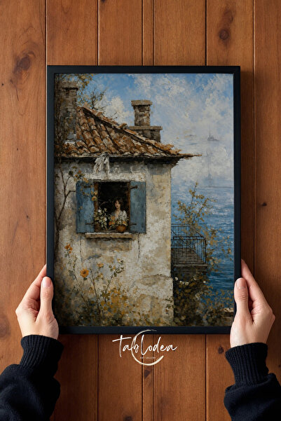 tablodea Pictură vintage cu casă de la malul Mării Mediteraneene, pictură mur...