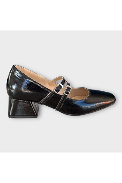 Hayati Arman Women's Genuine Leather Top Strap Closed Toe Thick Heeled Shoes ...