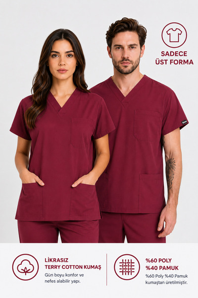 İNCİ ÜNİFORMA Likrasız Terry Cotton Scrubs Üst Forma (1 Tek Üst) | Unisex Dok...