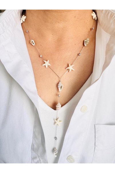 DEVİ fashion Steel Sea Shell Y Necklace 45 cm