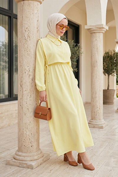 FERHEL Hijab Top Vest Blouse Detailed Suit Combination - Yellow