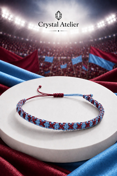 Crystal Atelier Burgundy Blue Macrame Fan Bracelet Adjustable Unisex Knitted ...