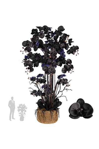 Roberto Rossi Orhidee artificiala neagra cu aspect H120 cm cu 21 tulpini si f...