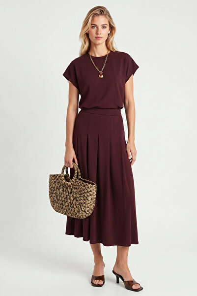 Lovelyİstanbul Modal Padded T-Shirt Skirt Set Lnt0041 Mürdüm