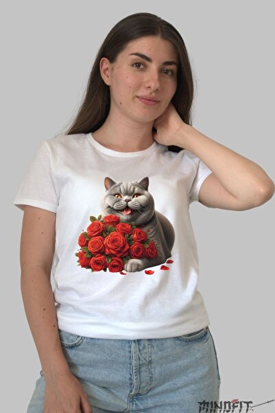 GILDAN British Cat T-SHIRT -Shirt With Roses