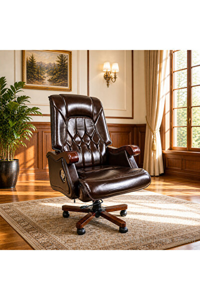 Mobila Birou Orient Scaun birou directorial premium H-823m, piele naturală, maro