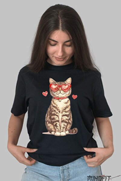 GILDAN Women 't-shirt With Cat And Glasses