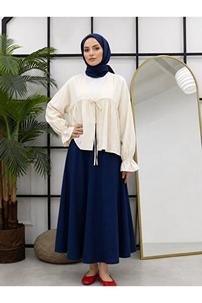 Foremia Roba Gathered Sleeve Elastic Tunic-Stone