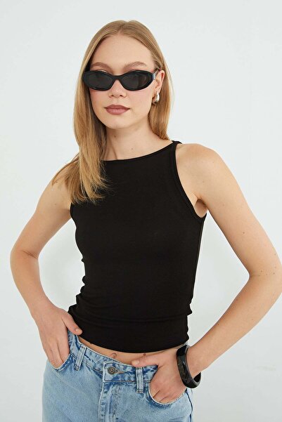 Fulla Moda Basic Kayık Yaka Slim Fit Bluz