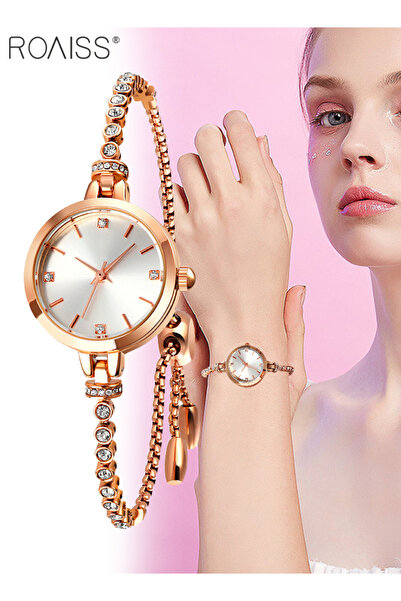 ROAISS Womens Bracelet Quartz Watch Analog Round Silver Dial Rhinestone Decor...