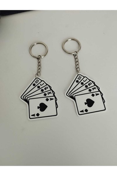 3D Layshop Set of 2 Playing Card Keychains - Royal Flush Ace of Spades Lucky Lover and Couple Bag Ornament