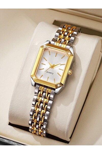 ORVILLA Luxury Classic Design Two Tone Silver Gold Metal Strap Rectangular Sh...