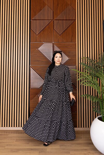 Dayfabric Puantiyeli Yazlık Mango Elbise | Siyah