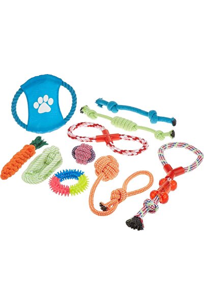 ORVILLA 10 Pcs Pet Puppy Toys Gift Set Ball Rope and Chew Squeaky for Dog Cat