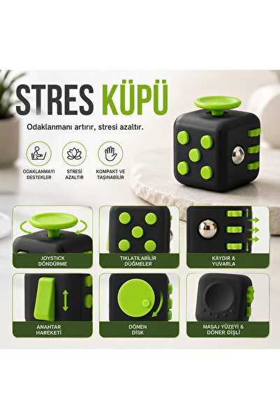 Genel Markalar Stres Küpü, Siyah ve Yeşil, Joystick ve Tıklatılabilir Düğmele...