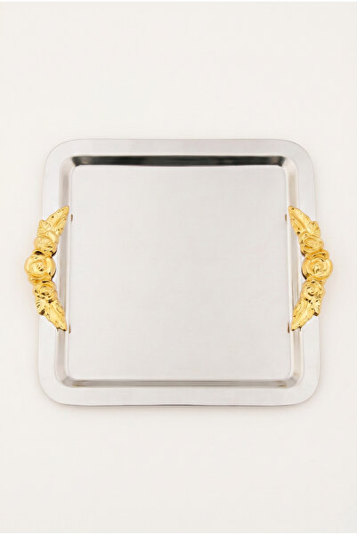 AKSESUAR EVRENİ Tores Silver Single Stainless Steel Square Coffee Presentatio...