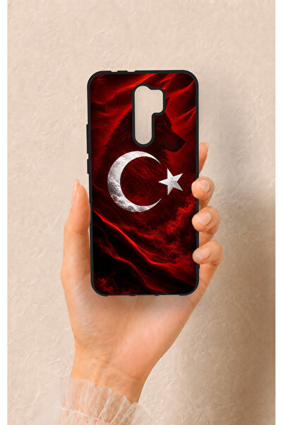 Vip Case Redmi 9 Uyumlu Kurt Türk Bayrağı Desenli Silikon Kılıf