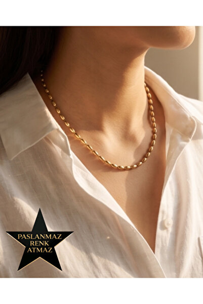 stainles steel 316L Steel Gold Almond Women's Necklace 45 +5 cm Extension