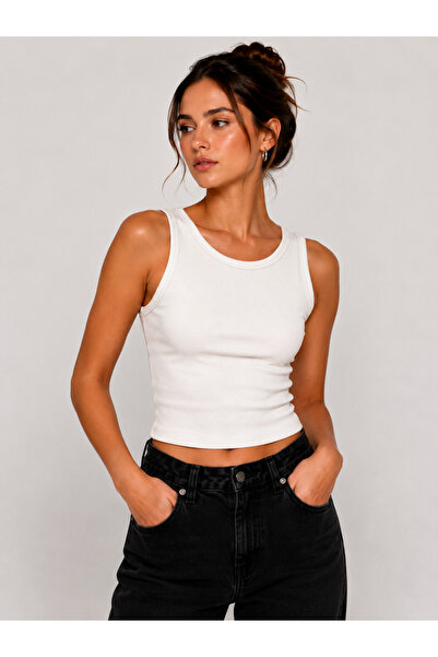 FİFTY ONE Women's Camisole Crop Athlete Top Crew Neck Stretch Fabric Basic Cr...
