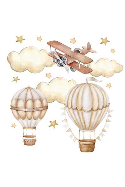 Naklejkomania Wall Stickers for Kids, Balloons and Airplane, Beige Shades, 10...