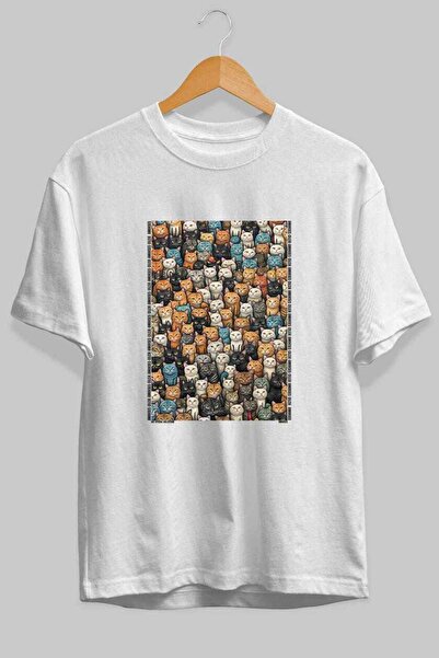 Ankhises For the Love of Cats 114 Front Cat Printed White Oversize T-Shirt 10...