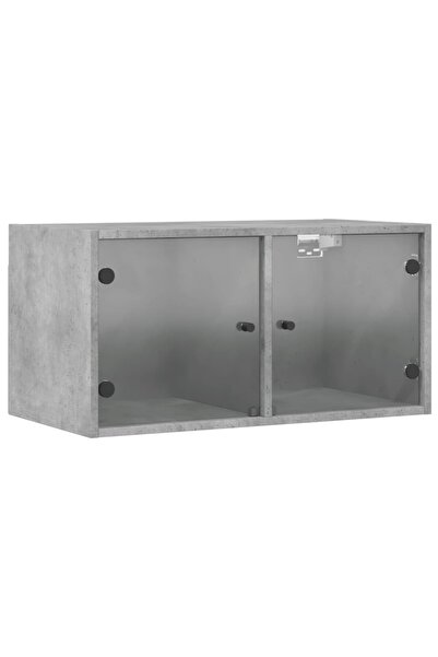 vidaxl Dulap de perete cu uși din sticlă, gri beton, 68,5x37x35 cm