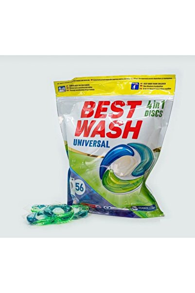 BESTWASH Universal 4 in 1 Discs, 56 capsule detergent pentru rufe albe și col...