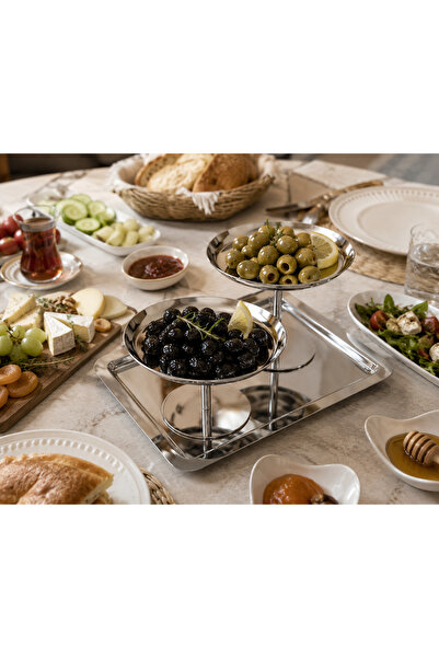 RoyalDecorHome Paslanmaz Çelik 2 'li Ayaklı Kase Lüks Kase Kare Tepsili Sunum...