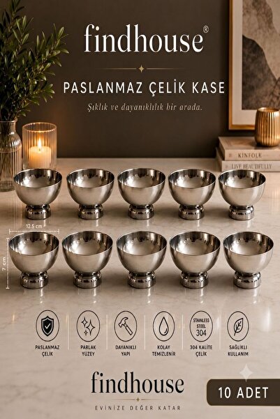 findhouse Paslanmaz Çelik 10lu Büyük Boy Sunumluk Ayaklı Pilav Ölçeği , Dondu...