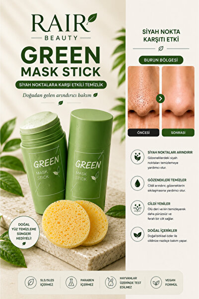 RAİR BEAUTY Green Tea Mask Stick -Yeşil Çay Özlü Siyah Nokta ve Maskesi (YÜZ ...