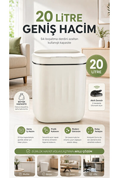 Eco Lounge Hareket Sensörlü Büyük 20L Çöp Kovası UV Işıklı