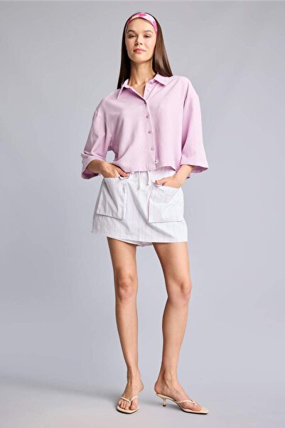 DeFacto Pantaloni scurți din poplin alb cu talie elastică G9507AX26HS