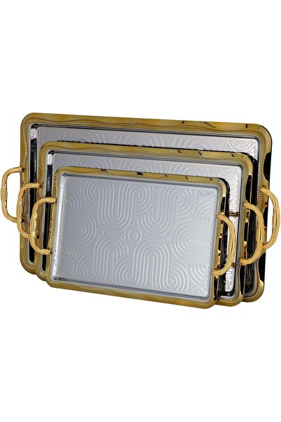 Generic 3-piece serving tray set with side handles from Al Saif, modern and e...