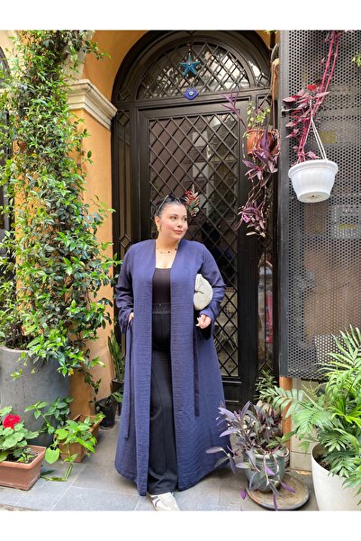 JALİA İnce dokuma kumaş cepli kemerli kimono