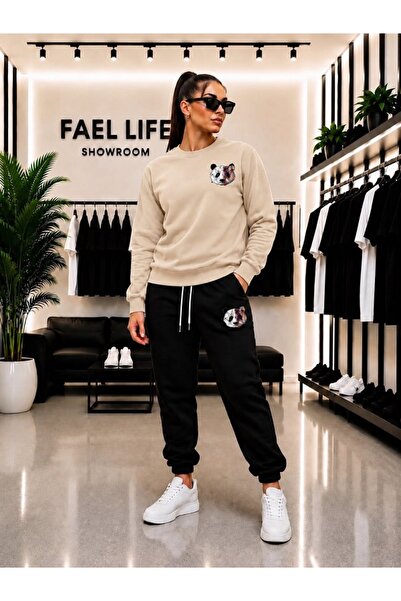 FAEL LİFE SET UNISEX CU GULER ROTUND ȘI PANTALONI DE TRENING CU IMPRIMEU PAND...