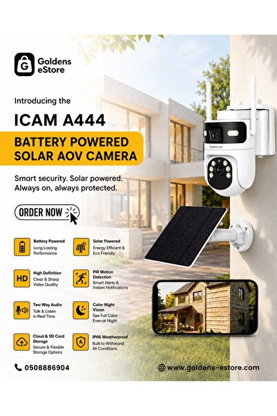 ICam كاميرا PTZ تعمل بالطاقة الشمسية وبطارية 365 A444 بدقة FHD 4 ميجابكسل + 4...