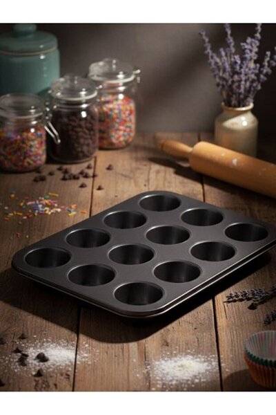 MirzaQ 12'li Cupcake-mini Cheesecake Ve Muffin Için Yanmaz Tepsi - Kek, Kurab...