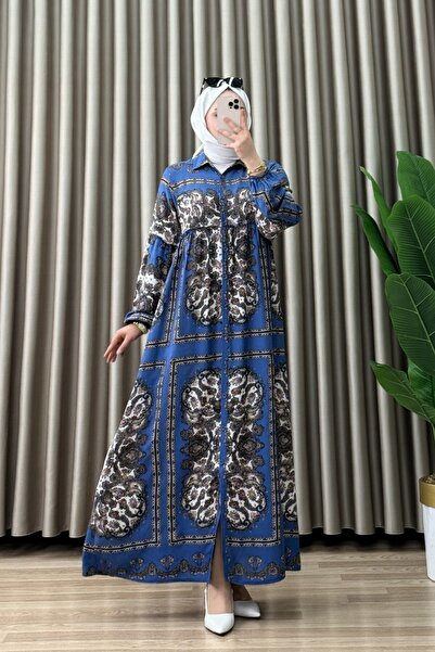 ALYA فستان ماردين من قماش الفيسكون للنساء باللون الأزرق، قابل للفتح من الأعلى...
