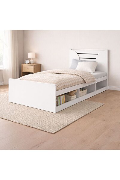 Danube Home سرير بيتا 90x200 مع تخزين جانبي مدمج |   إطار سرير خشبي مفرد بأبع...