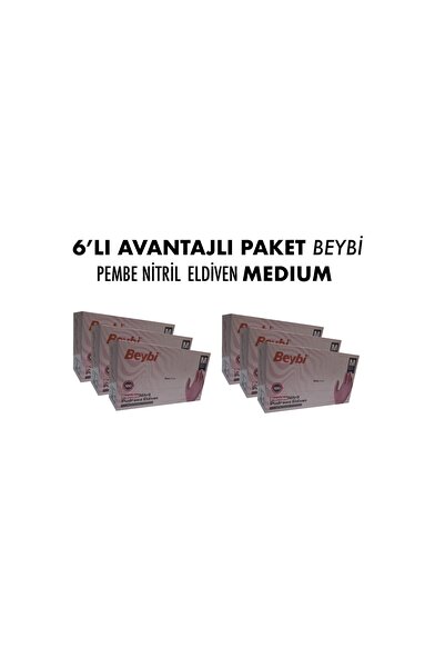 Beybi PEMBE NİTRİL ELDİVEN MEDIUM 6LI AVANTAJLI PAKET