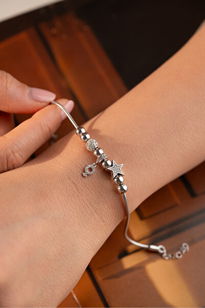 Silvano Jewelry 925 Ayar Gümüş Sallantılı Taşlı Yıldızlı Toplu Bileklik