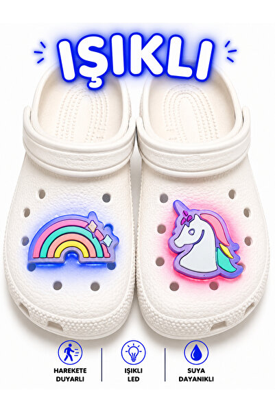 Larabell Hediyelik Işıklı Terlik Süs Unicorn 2 Adet Aksesuar Terlik Pin 3 Ren...