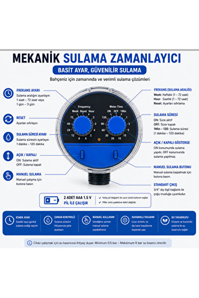 Fujin Manuel Sulama Zamanlayıcı Sıfır Basınç