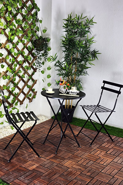SandalyeDeposu 60 Çap Ferforje Bahçe ve Balkon Takımı 2+1 ( SİYAH )