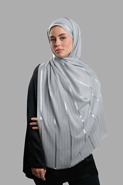 HÜRREM BONE شال مخطط باللون الرمادي من الفيسكون بورسا دولاما 202110_15