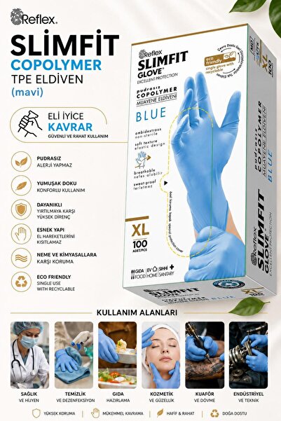 Medicalx Slim Fit Copolymer Pudrasız Tpe Eldiven Çok Amaçlı Yeni Nesil Teknol...