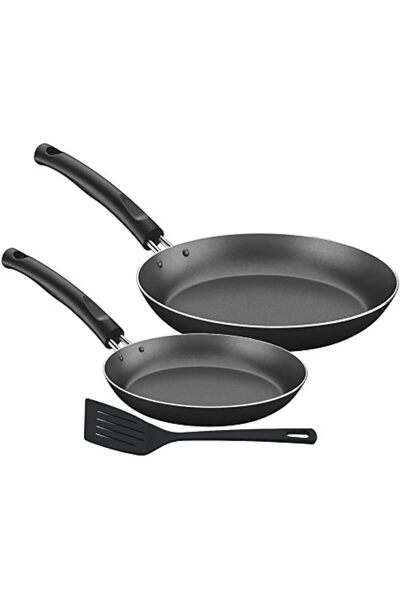 TRAMONTINA 3-Piece Frying Pan Set, 22 & 28 cm, Non-Stick Aluminum, Black